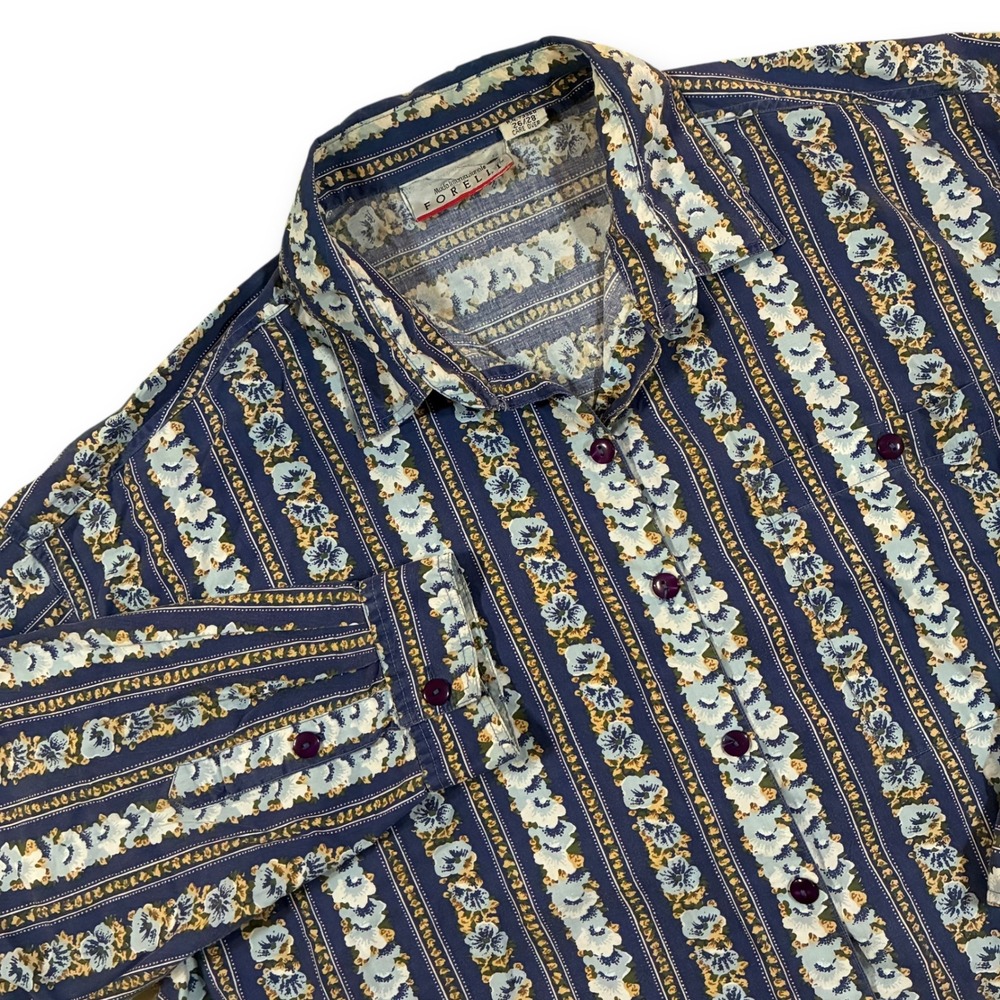 VTG Forelli Women's Blue‎ Floral Stripe Button Up Long Sleeve Shirt Size 26/28